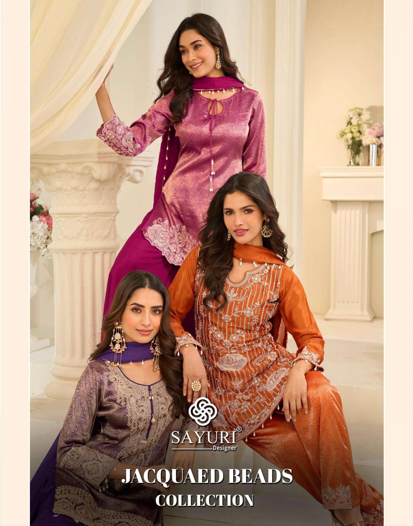 SAYURI DESIGNER KURTI JACQUARD BEADS COLLECTION PRINTED KURTI WHOLESALER