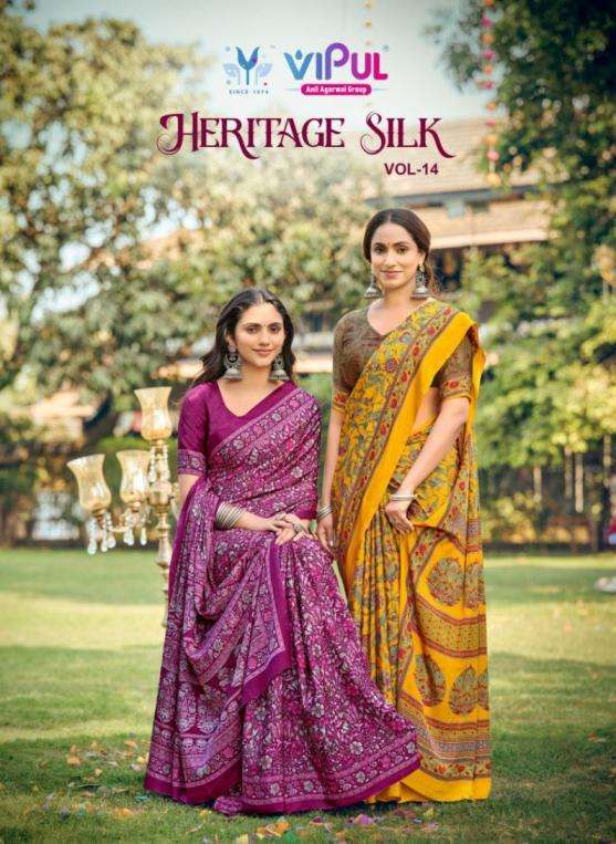VIPUL FASHION SAREES HERITAGE SILK VOL 14 PRINTED KURTI WHOLESLER