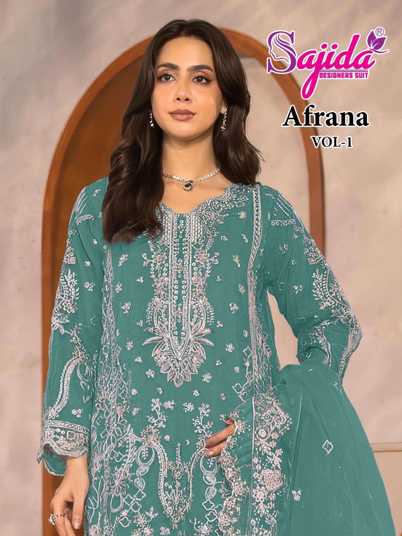 SAJIDA DESIGNERS SUIT AFRANA VOL-1 PRINTED KURTI WHOLESALER