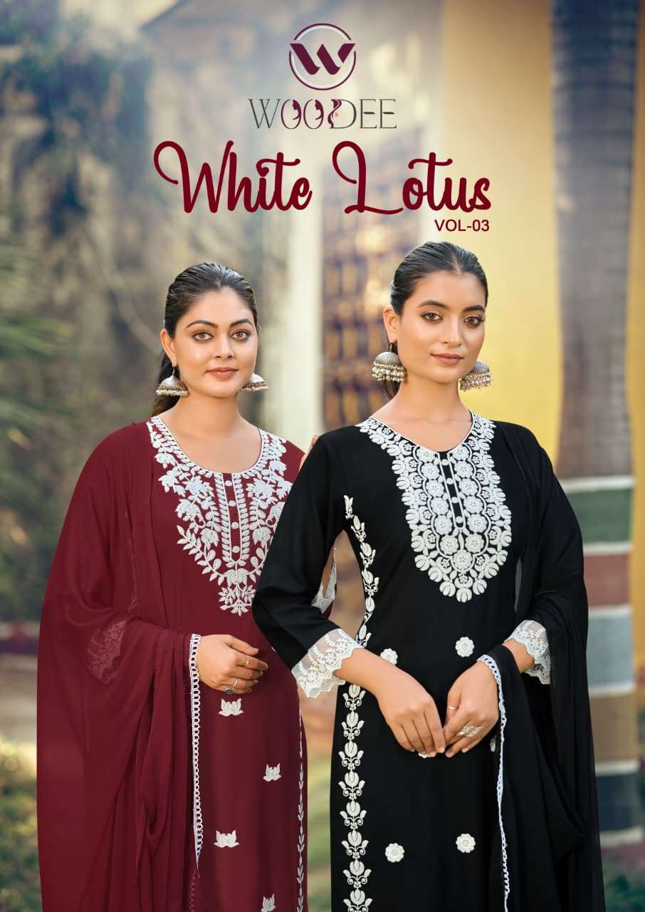 WOODEE KURTI WHITE LOTUS vol-3 PRINTED KURTI WHOLESALER 