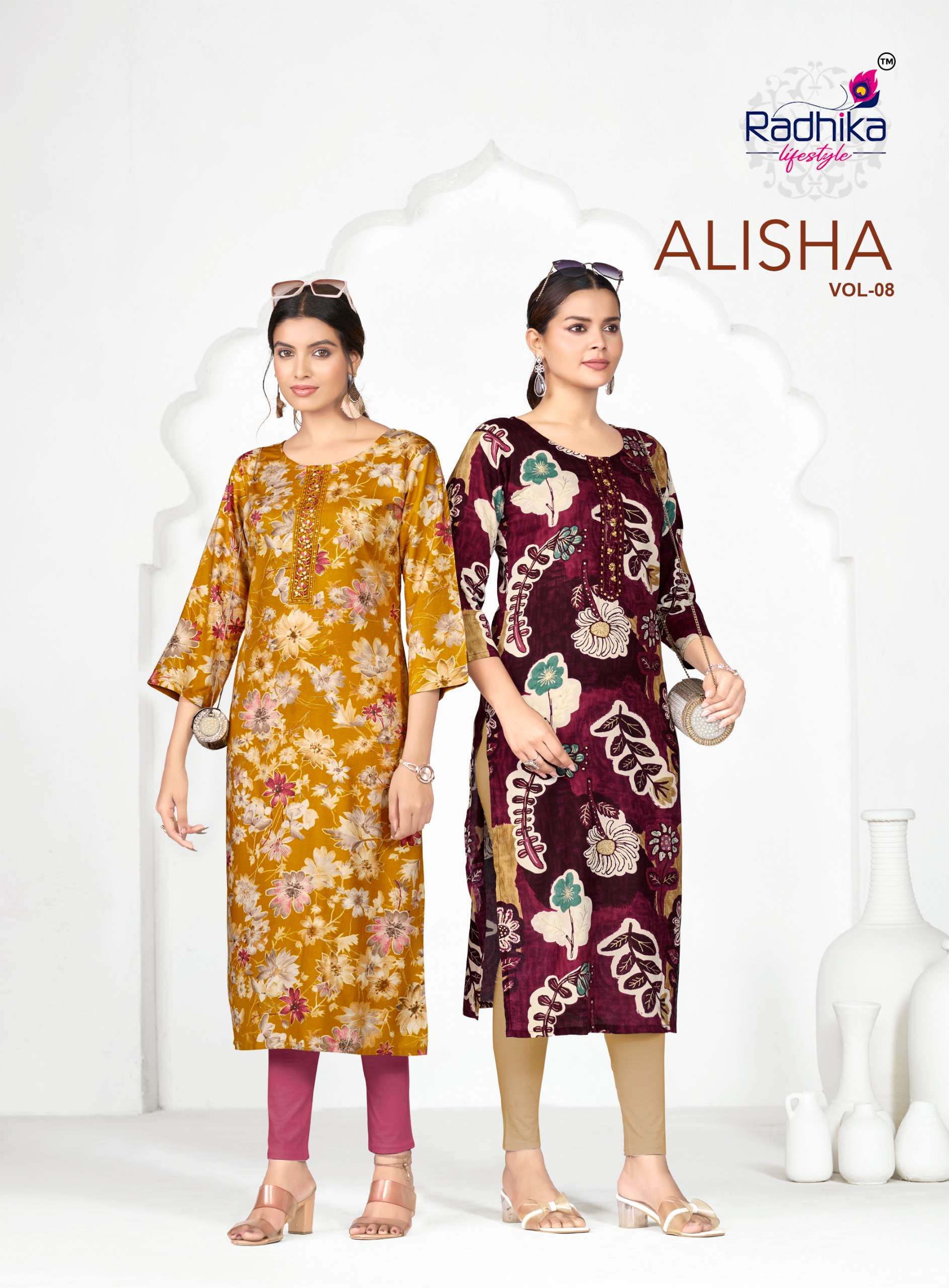 RADHIKA lifestyle ALISHA  VOL 8  PRINTED KURTI WHOLESALER 