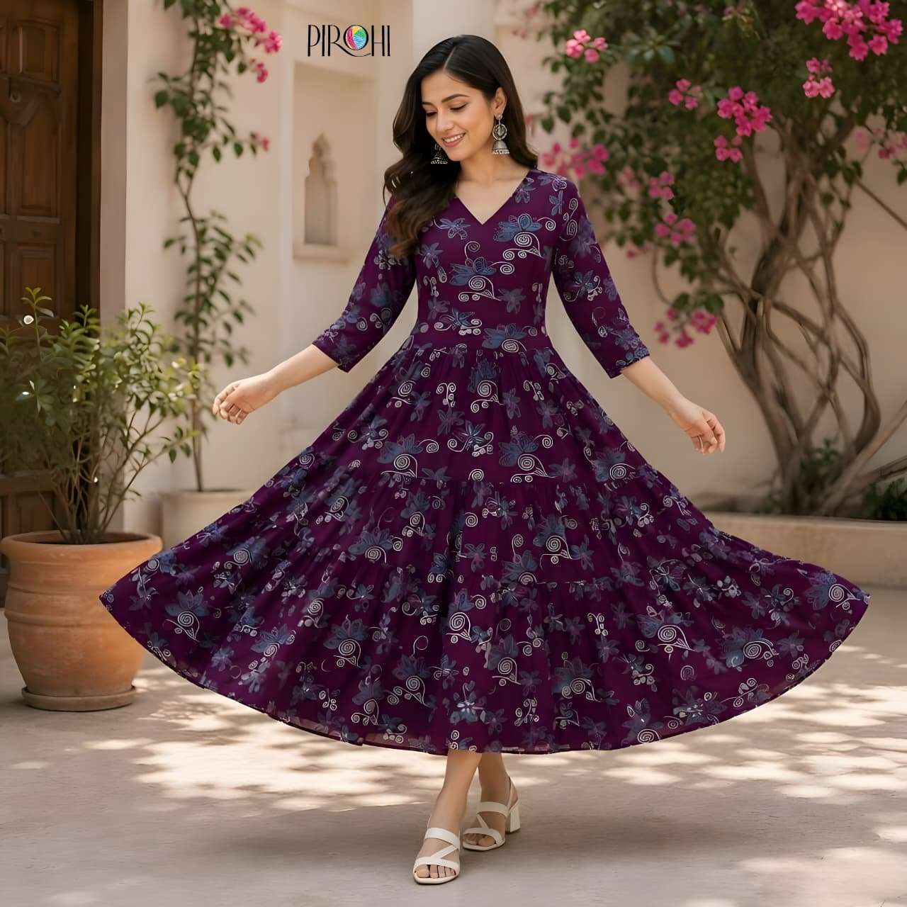 PIROHI KURTI CODE D  PRINTED KURTI WHOLESALER 